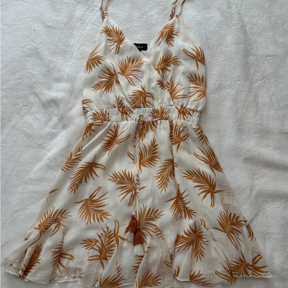 Cream and Tan Leaf Pattern Dress